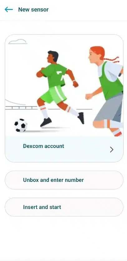 Ilustración de la aplicación DBLG2: pantalla G7, cuenta Dexcom